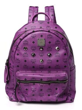MCM Purple Logo Studded Leather Backpack with Black Print BNWT!